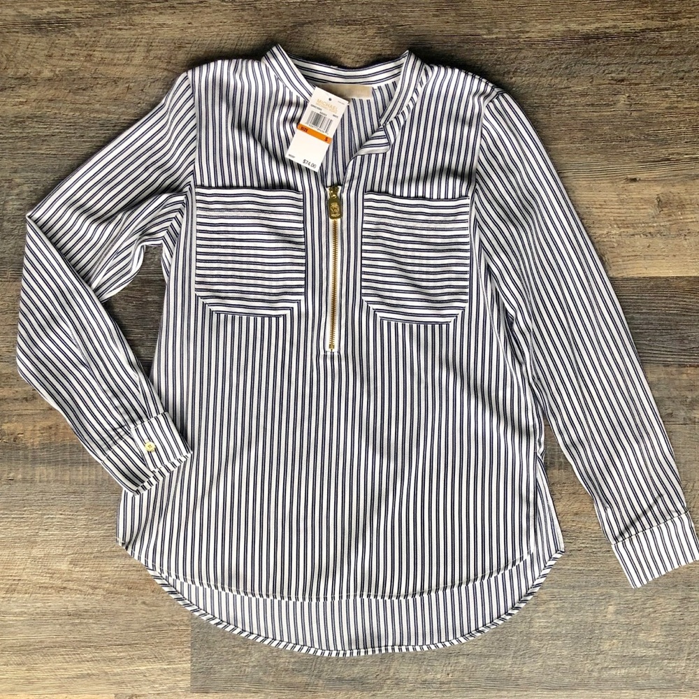 Michael Kors striped blouse with gold zipper